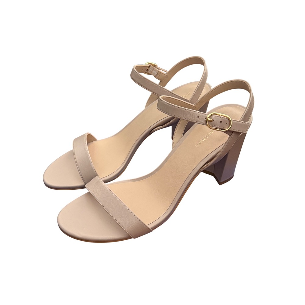 Stuart Weitzman Blush Pink Nude Leather Block Heel Sandals Size 9 Quiet Luxury
